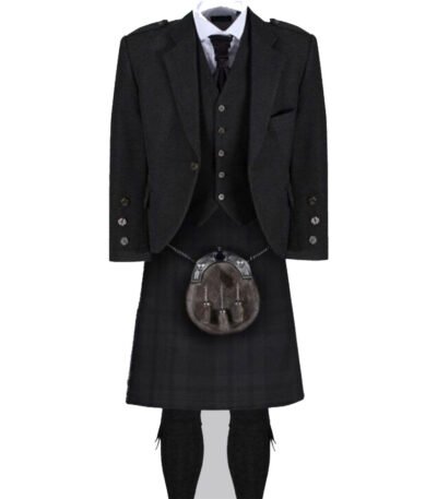 Morton Black Jacket Outfit With 8 yard Tartan Kilt