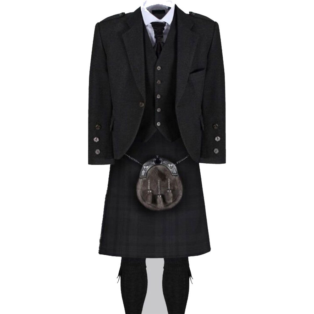 Morton Black Jacket Outfit With 8 yard Tartan Kilt