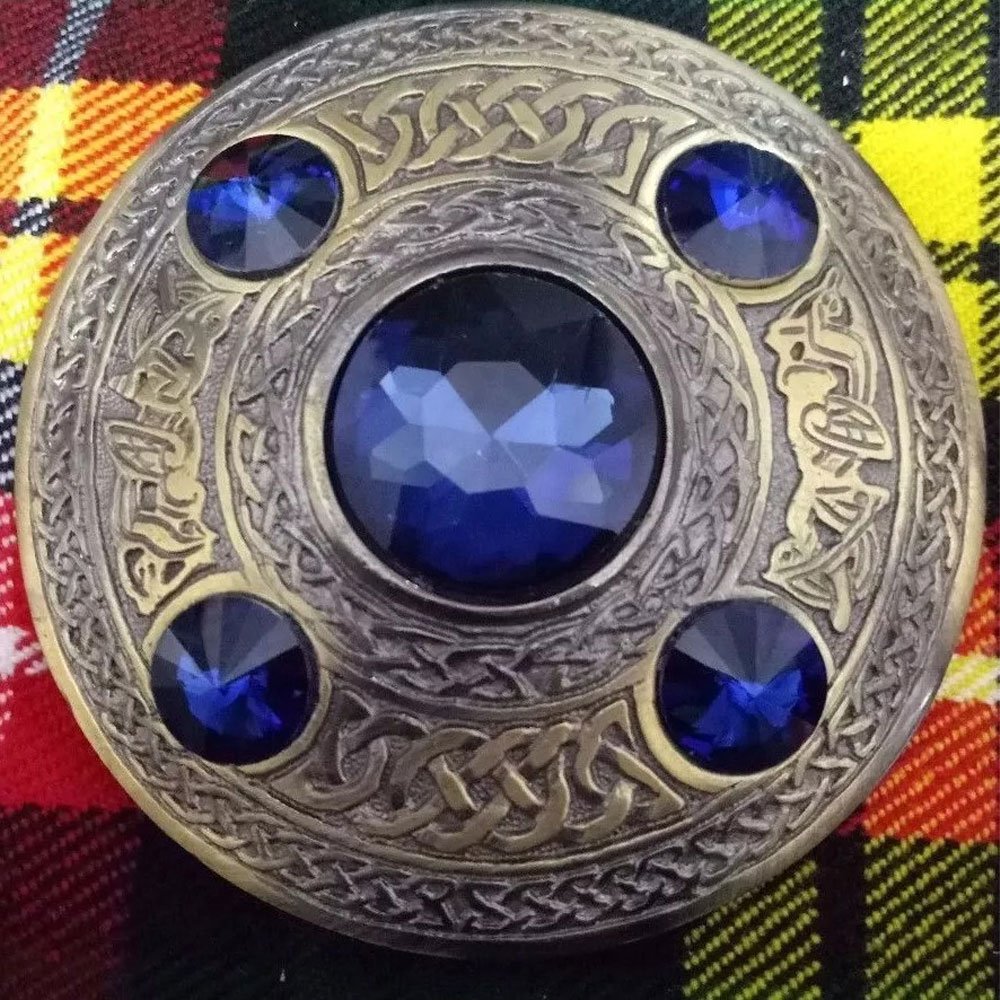 Kilt Fly Plaid Brooch Blue Stone