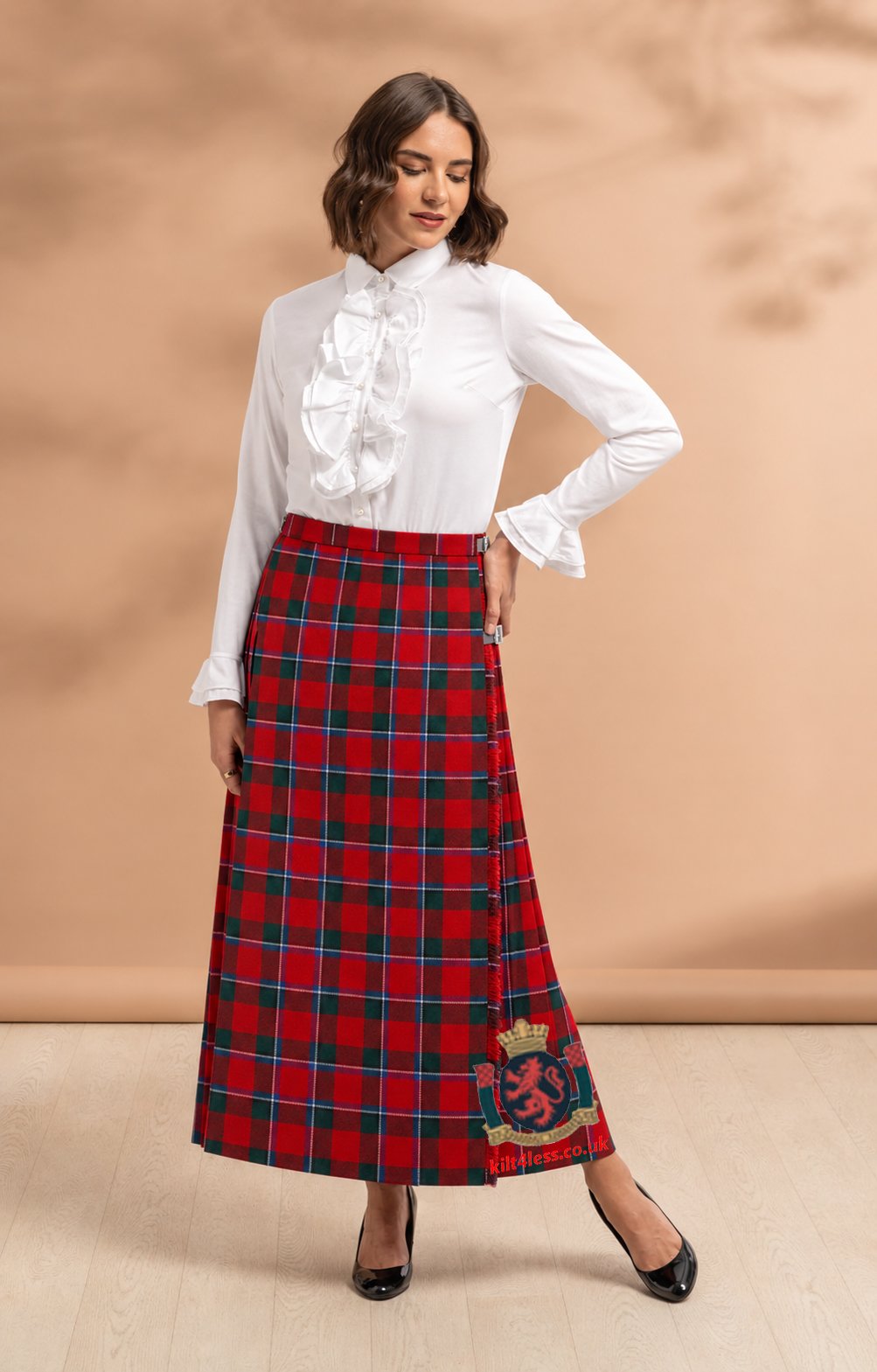 Sinclair Red Modern Tartan Midi Skirt